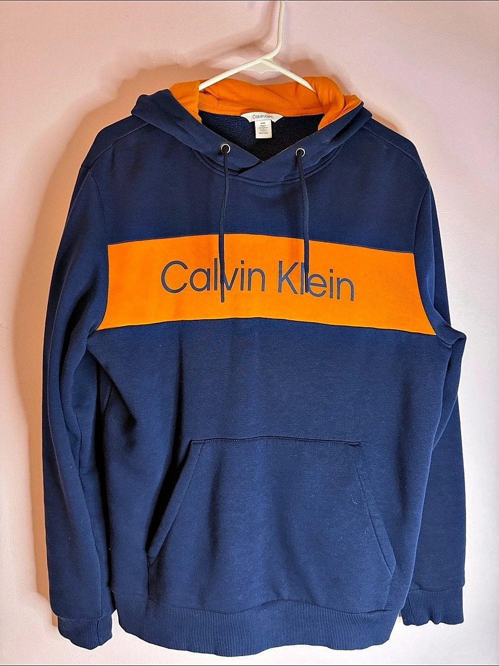 Calvin Klein Monologo Fleece Hoodie Blue & Orange Size Medium